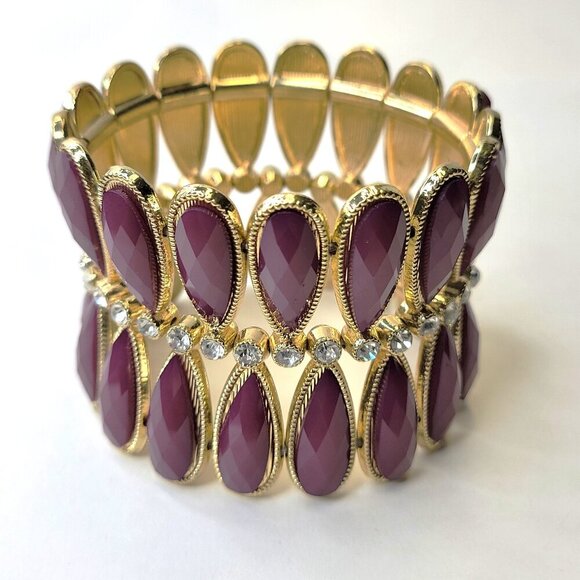 Women's Purple Stretch Cuff Bracelet Wide Large Cuffs - Picture 1 of 10